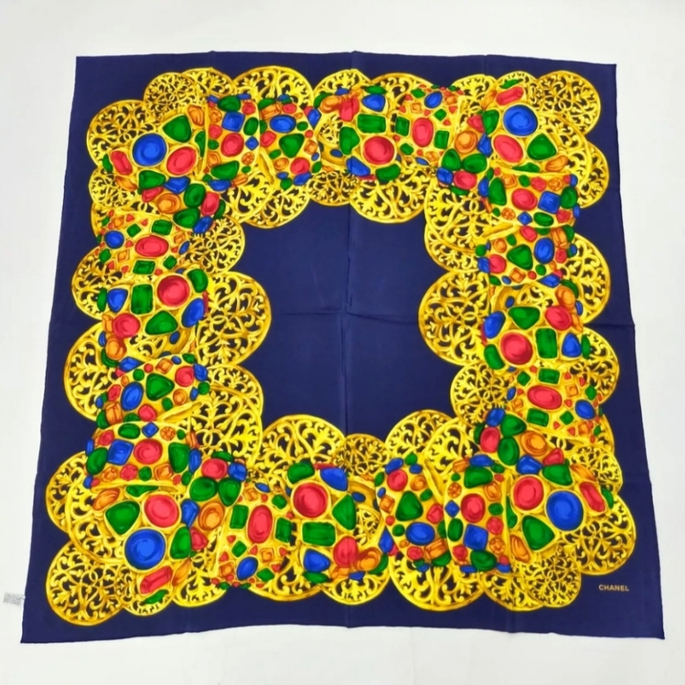 🔥NWOT Chanel Bijoux 100% Silk Multicolor Gem Scarf With Box - Picture 4 of 10